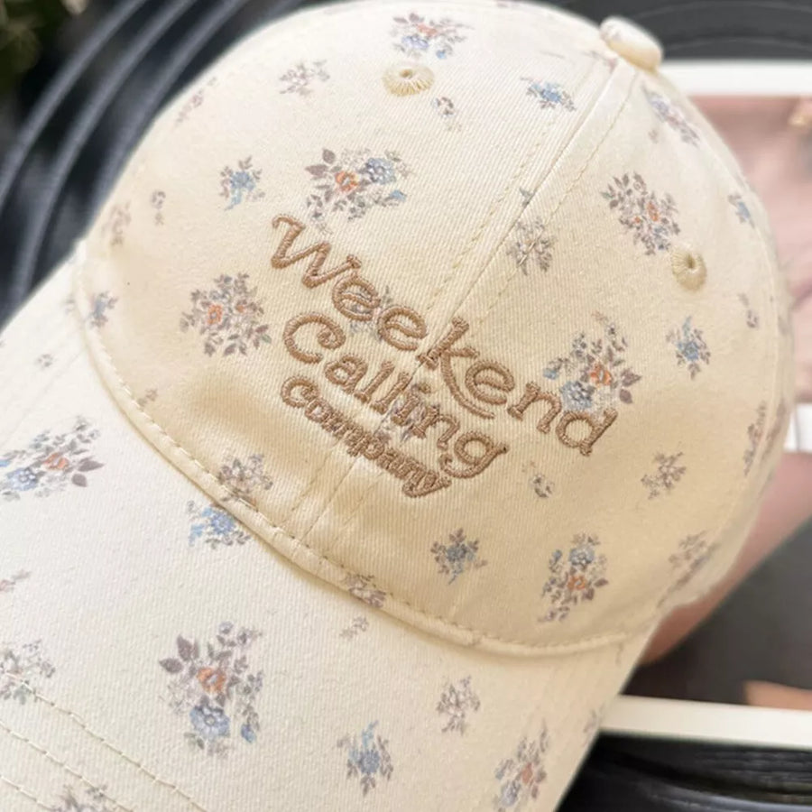 Beige Floral Print Baseball Cap