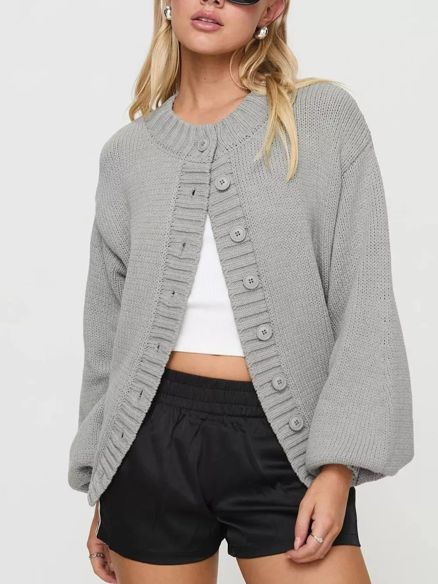 Gray relaxed cardigan with round neck