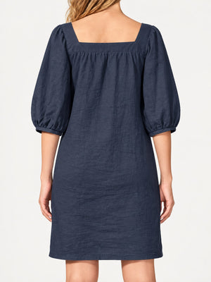 mini dress in Caramel with square neck and puff sleeve