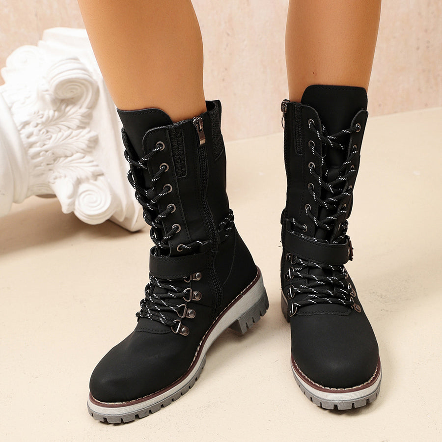 boots in Black with round toe and mid-calf