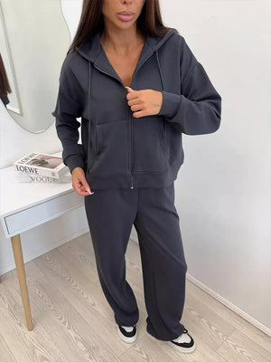 Zip-up Hoodie And Wide-leg Pants Set in Pink