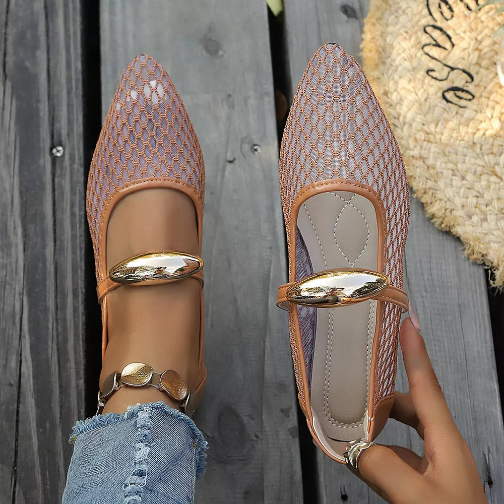 Point Toe Slip-ons in tan with pointed toe