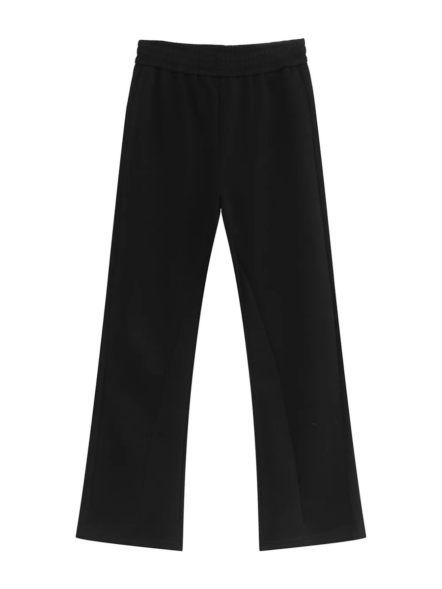 Black relaxed fit sweatpants with adjustable waist and wide leg
