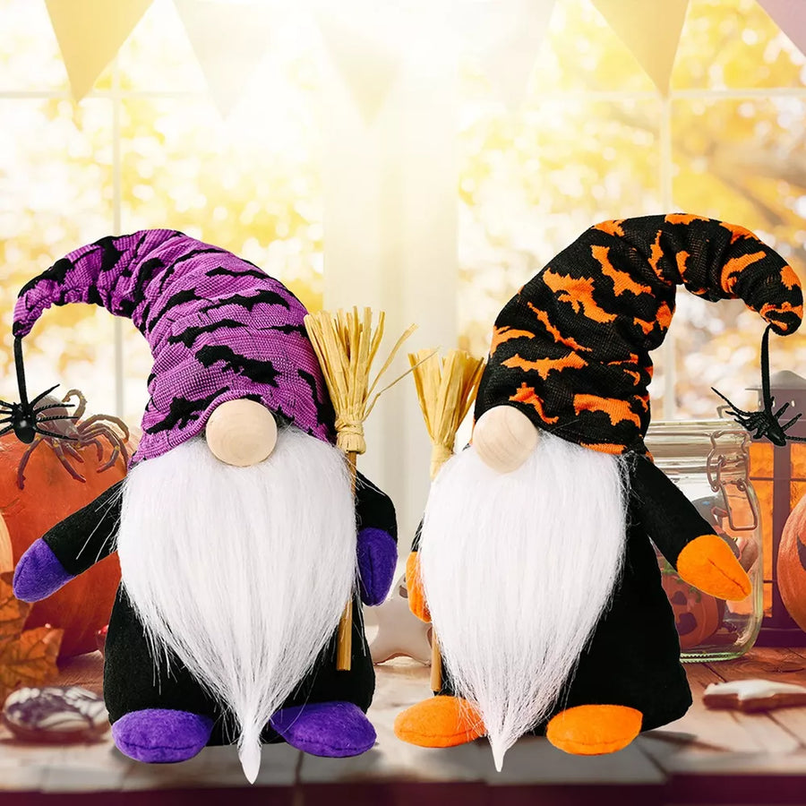 orange hat featuring witch hat and bat-print
