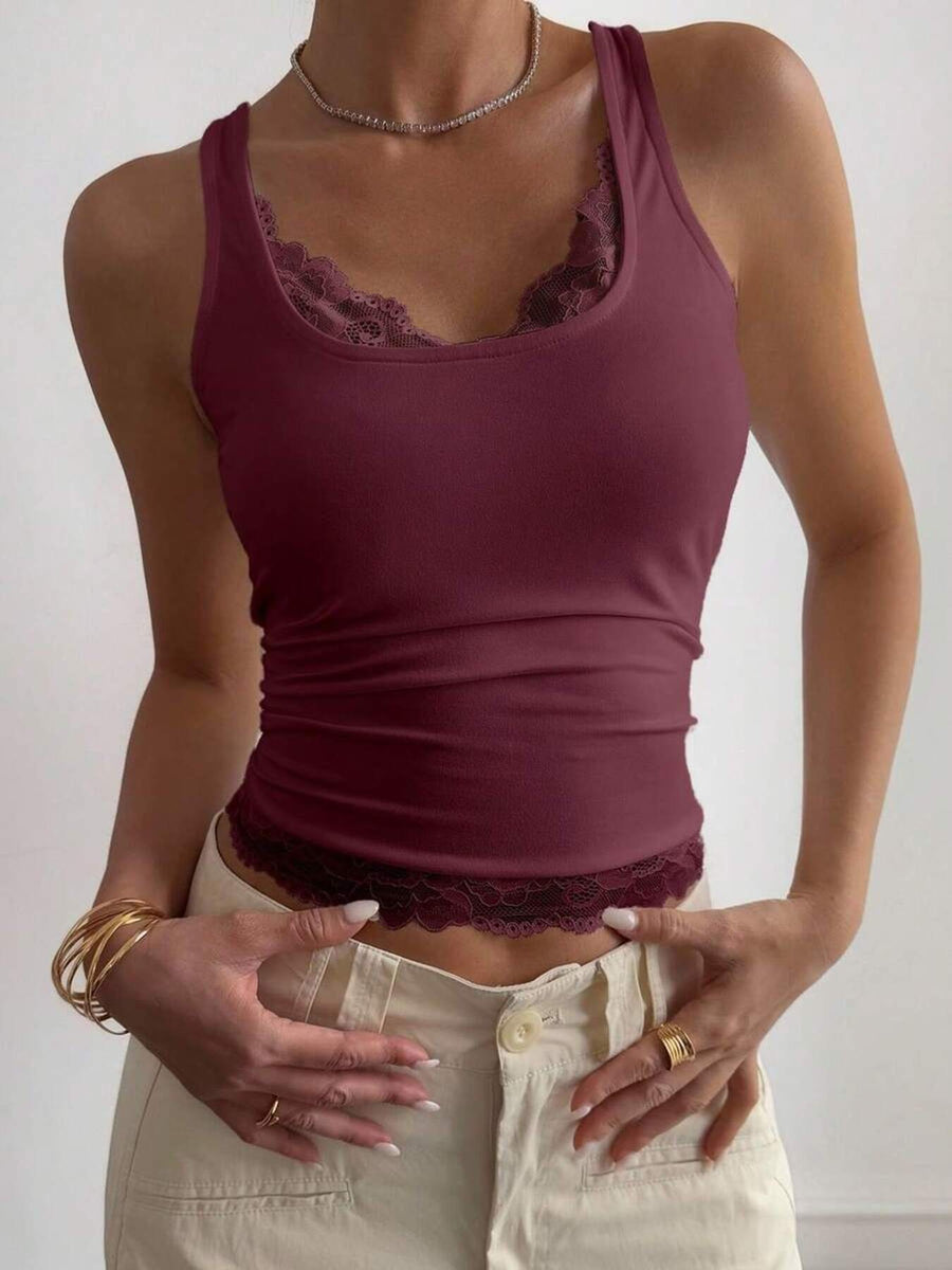 camel fitted tank top with scoop neck