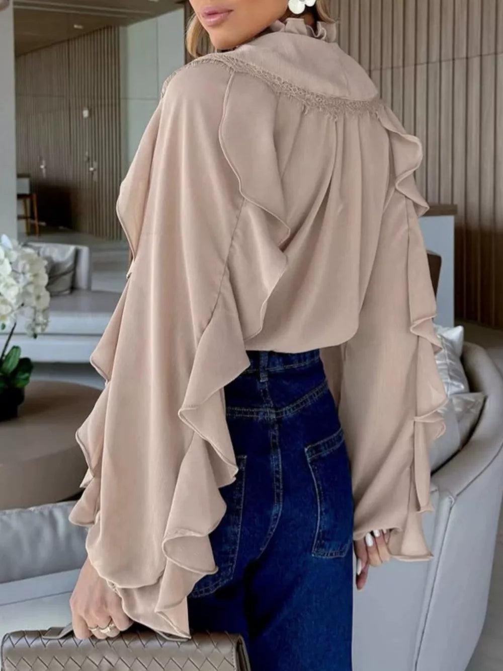 Pink loose blouse with v-neck