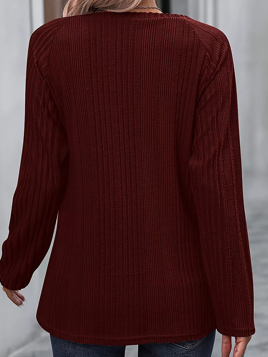 Ribbed Long Sleeve T-shirt With Button Detail option 8
