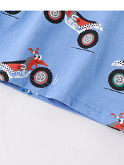 Blue toddler tee and shorts set with playful ATV print