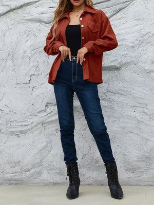 Moss with Corduroy Button-down Shirt With Chest Pockets