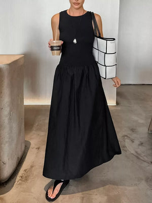 maxi dress in black featuring stretch and A-line fit