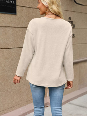 V-neck Button-down Cardigan in Black with waffle-knit