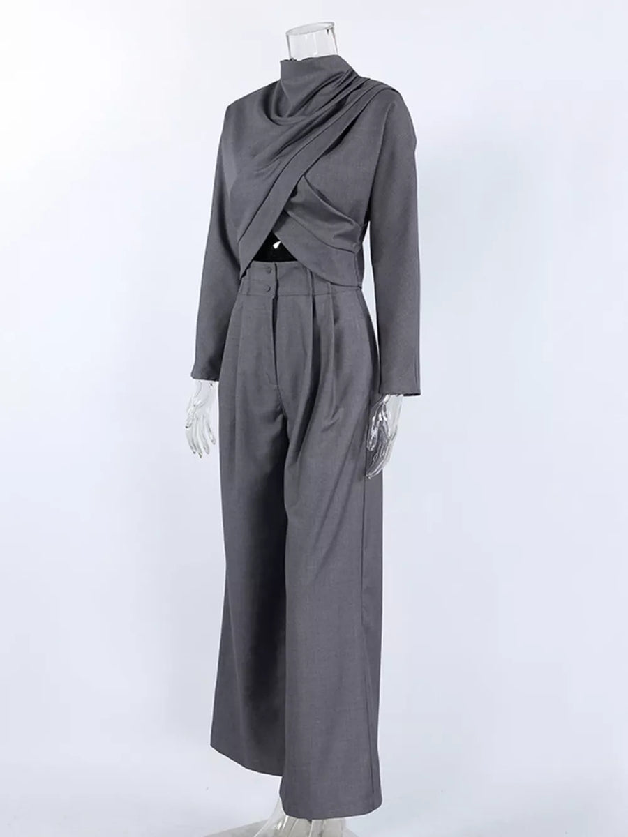 charcoal relaxed two-piece set with mock neck