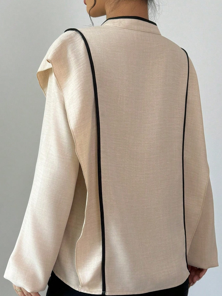 Apricot blouse with mandarin collar and long sleeve