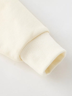 Cream cotton crew neck sweatshirt cuff detail