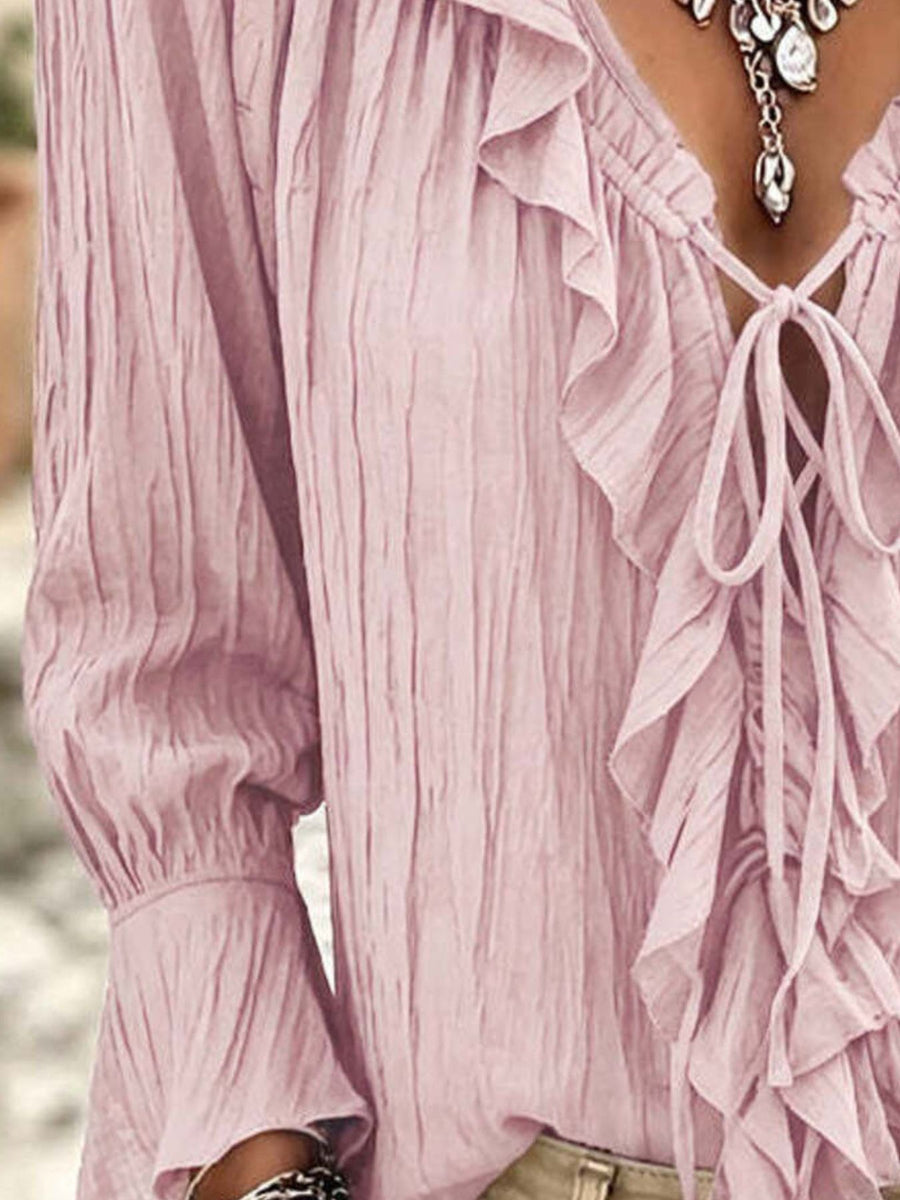 Sage relaxed blouse with v-neck