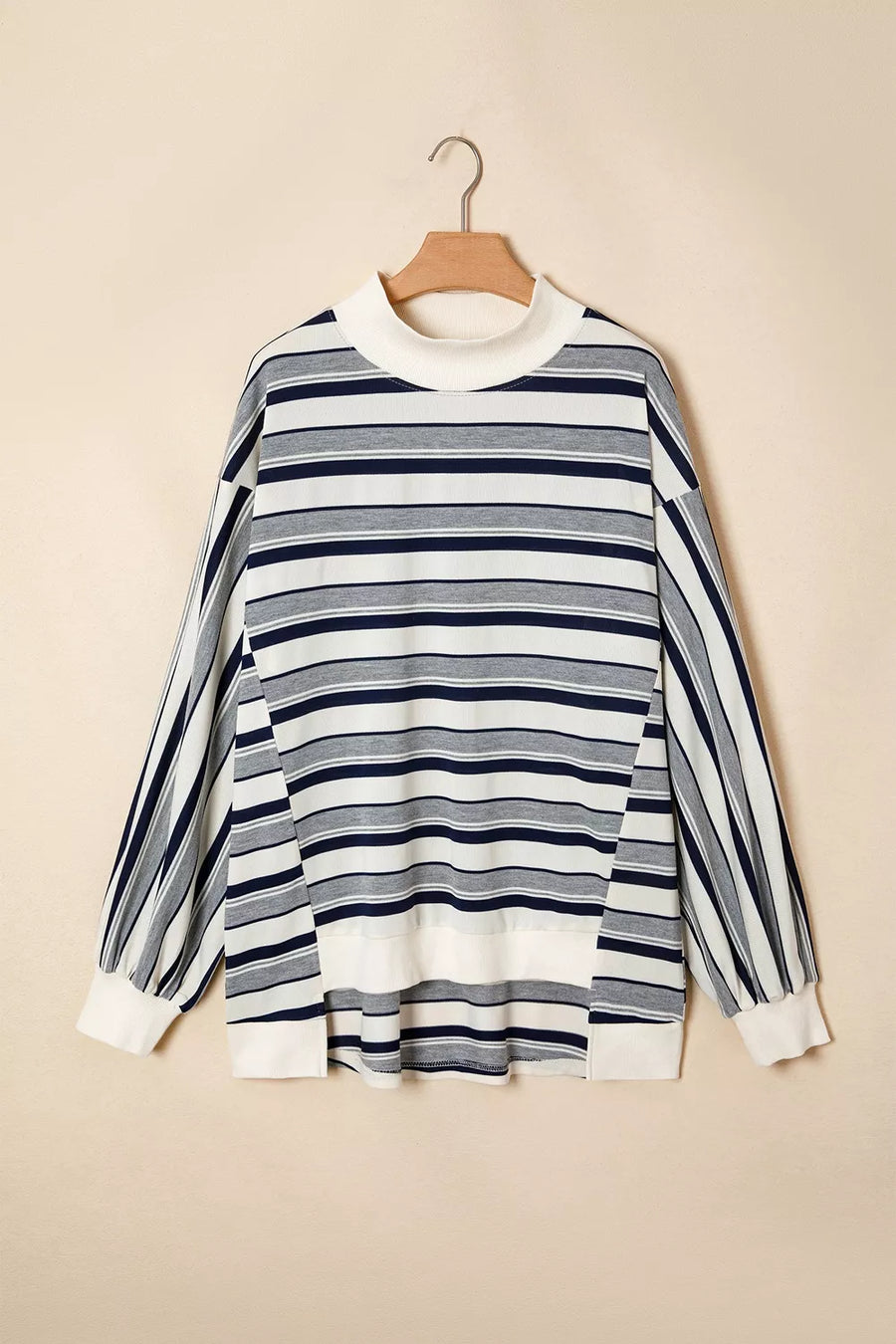 Stripe with Striped Ribbed Stand Neck Sweatshirt