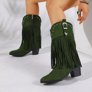 boots in Green with fringe and mid-calf