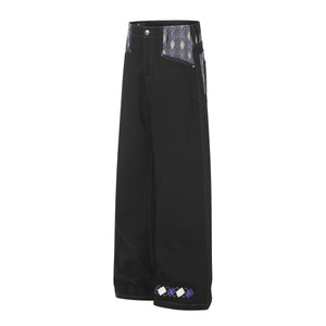 purple wide-leg jeans featuring pocketed and argyle