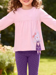 90% cotton, 10% polyester Care instructions: Machine wash cold clothing set in Pink Purple with relaxed silhouette