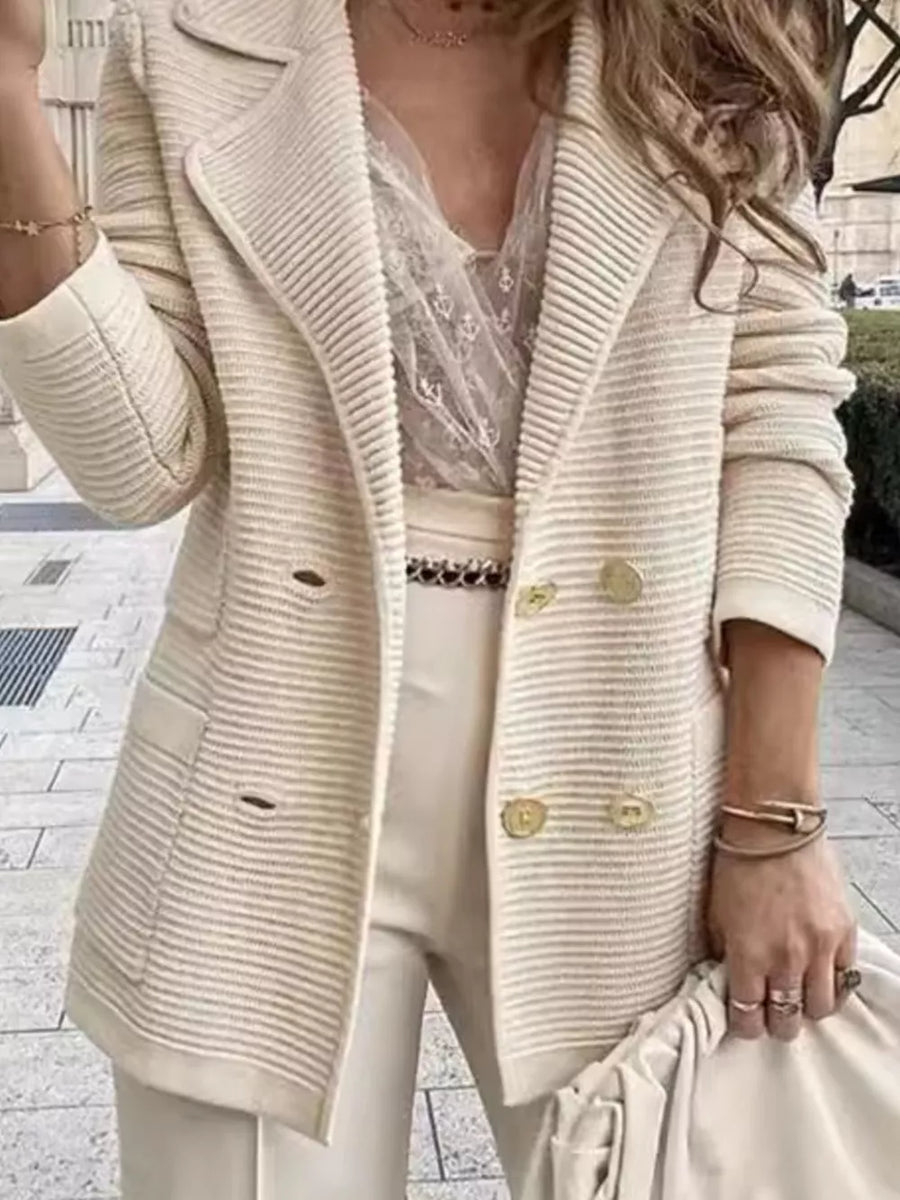 95% polyester, 5% spandex Care instructions: Machine wash cold blazer in ivory with regular silhouette