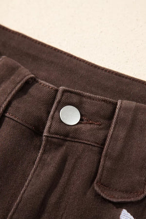 Western Colorblock Straight Leg Jeans in Dark Brown