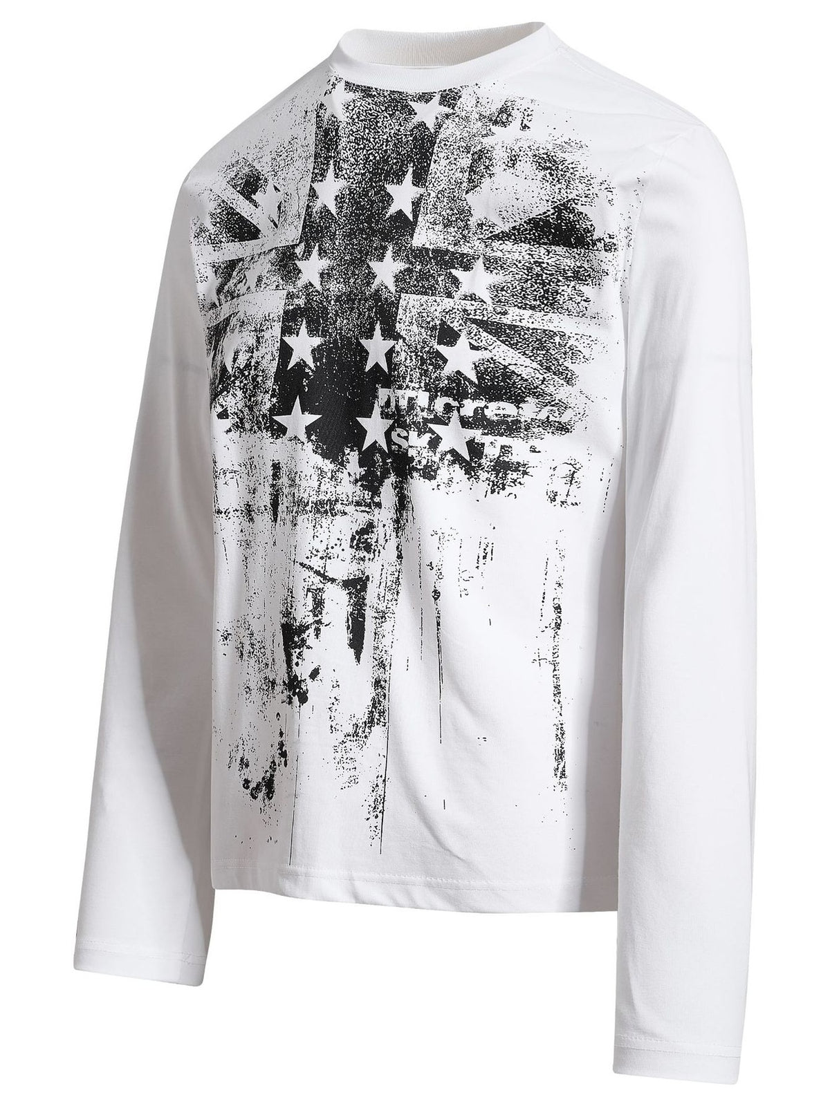black t-shirt featuring graphic print and graphic print