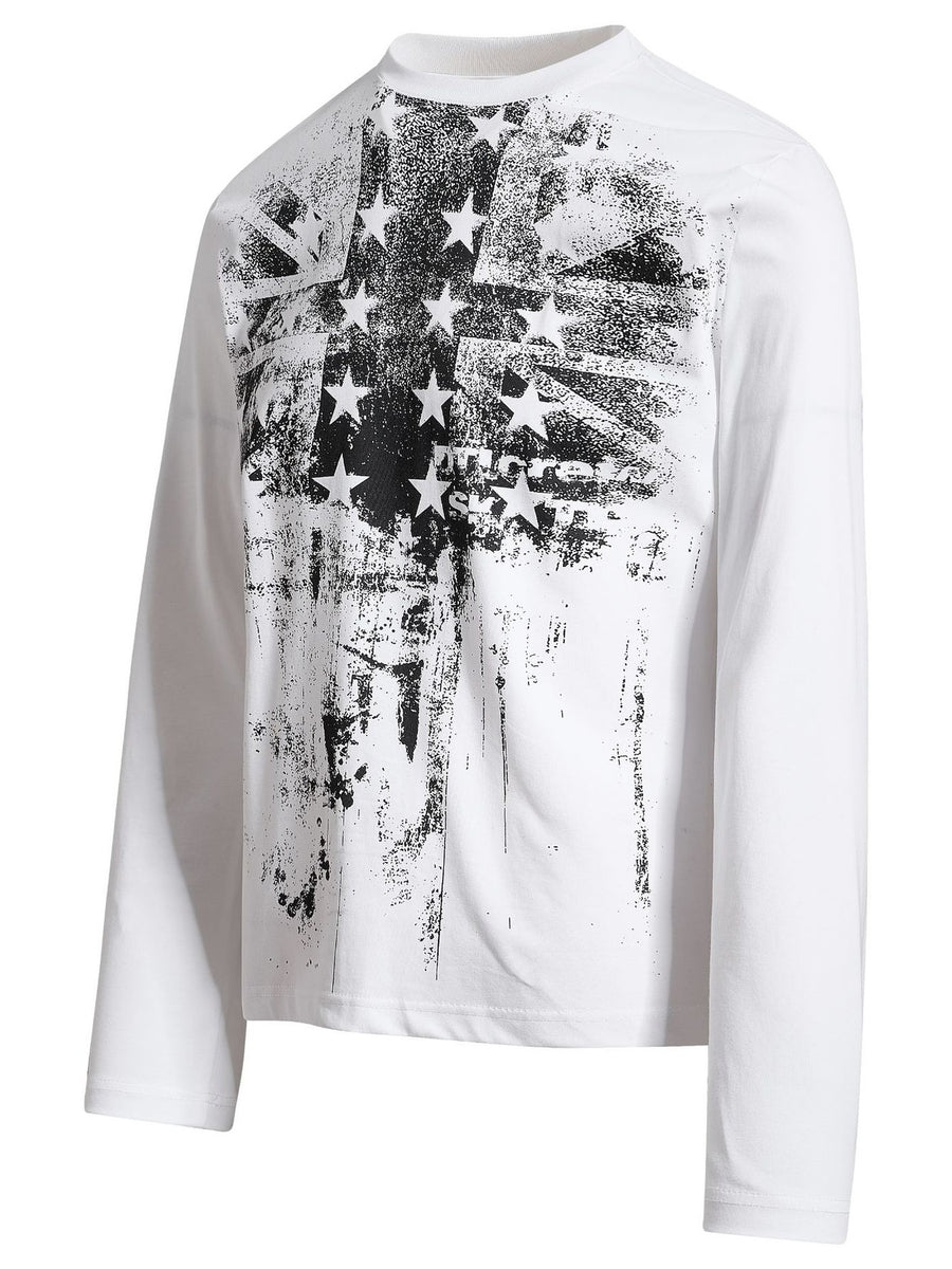 black t-shirt featuring graphic print and graphic print