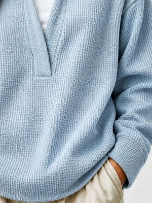 Full Size Waffle Knit Dropped Shoulder Sweatshirt in Light Blue