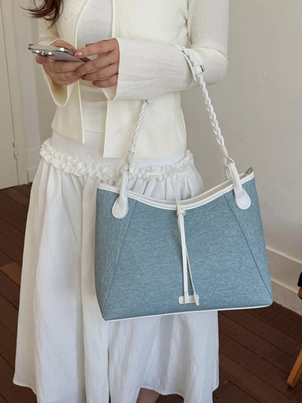 Pastel Blue Casual Contrast Trim Shoulder Bag