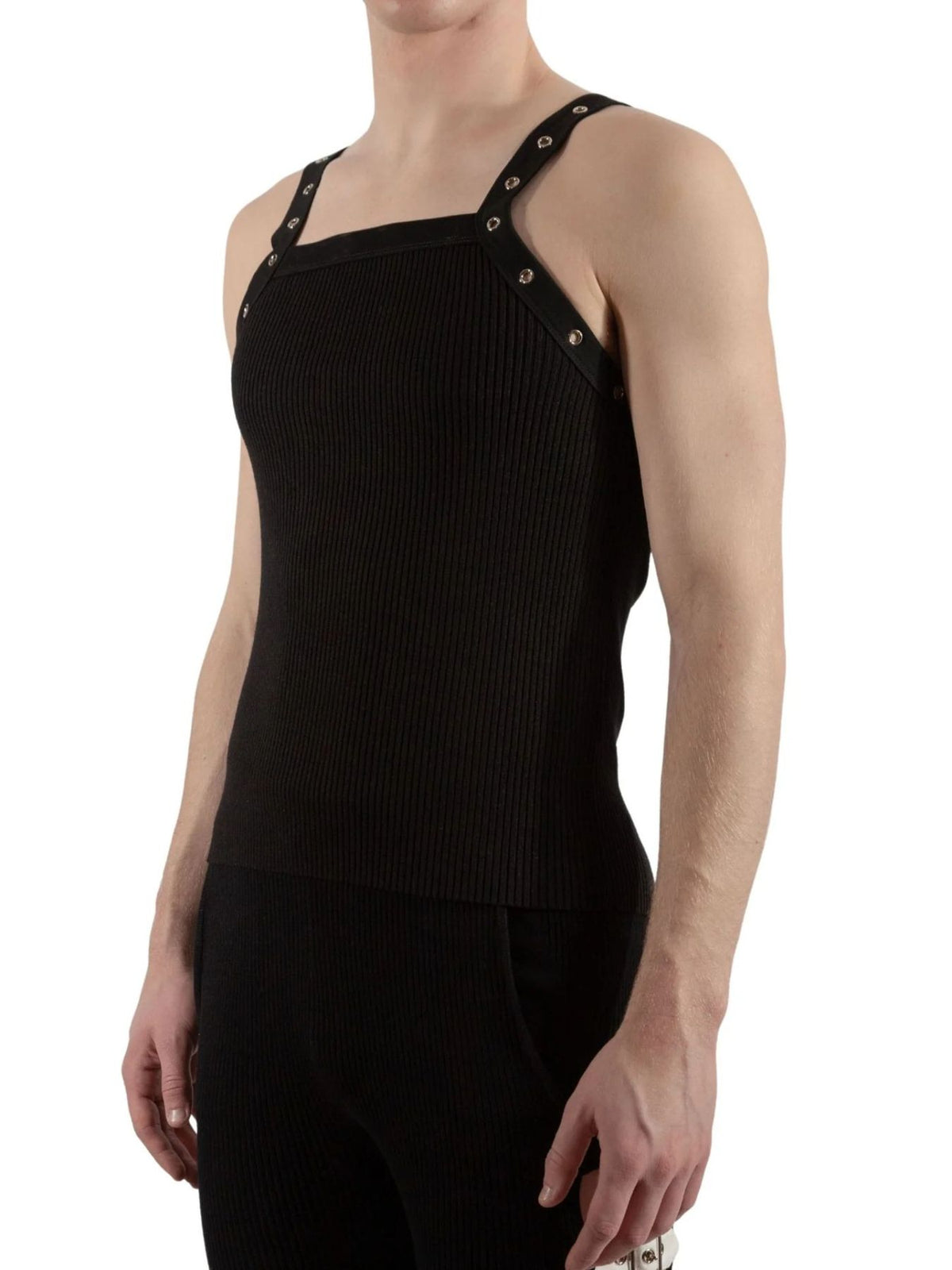 black tank top with ribbed and square neck