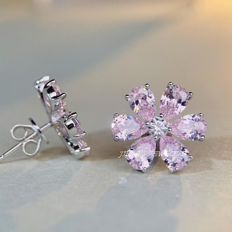 earrings featuring floral in Blush Pink with 925 sterling silver,Zircon Care instructions: Avoid wearing during exercise, as