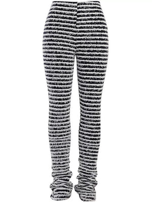 Orange Striped Fuzzy Knit Pants