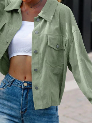 Corduroy Button-down Shacket in Apricot