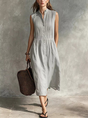 White Sleeveless Button Front Midi Dress Plus Size