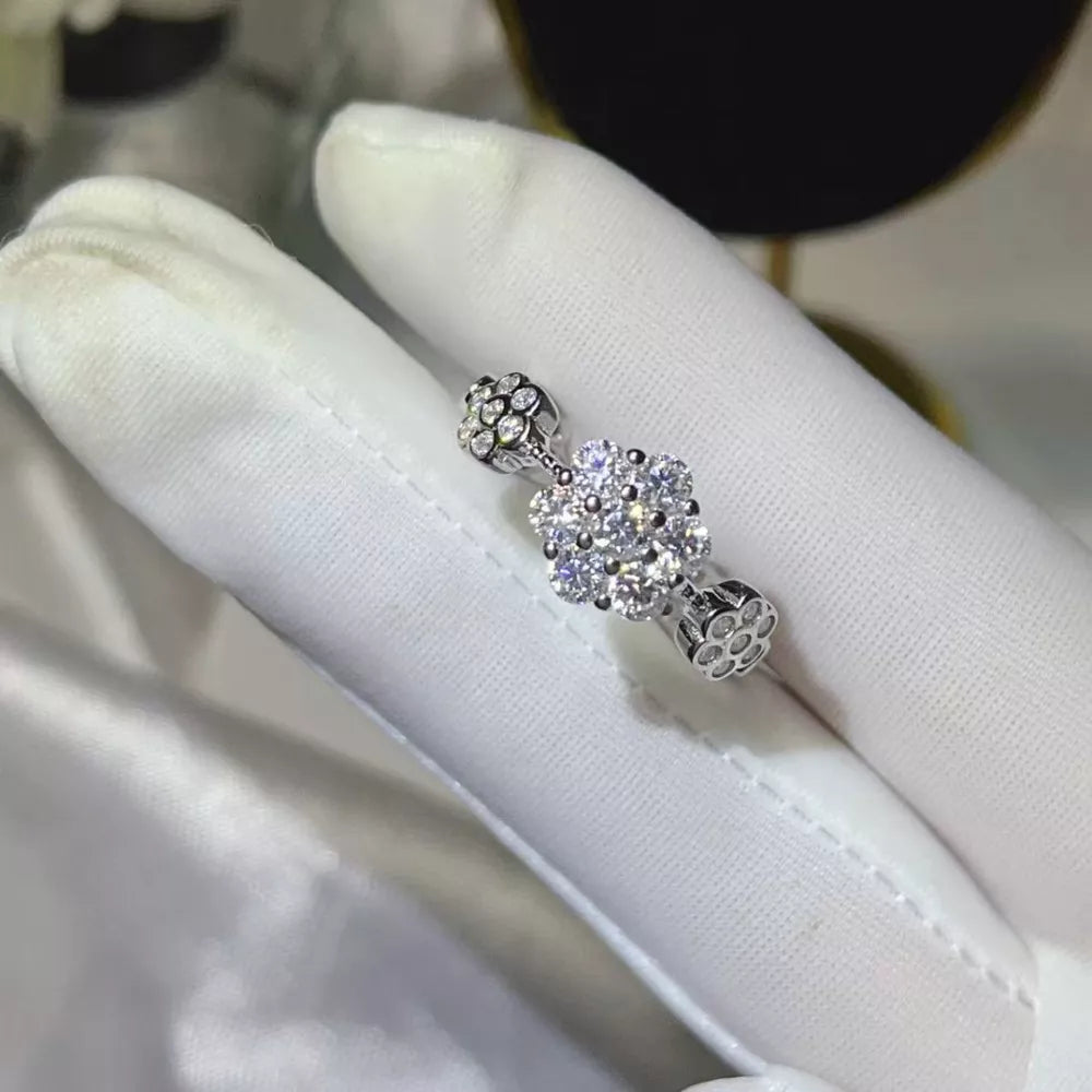 clear ring featuring moissanite stones and floral