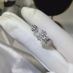 clear ring featuring moissanite stones and floral