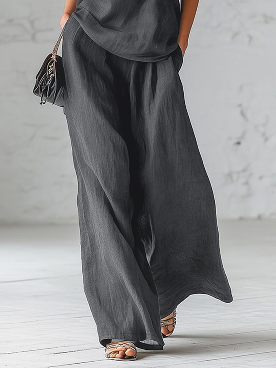 49% viscose, 34% polyester, 17% polyamide Care instructions: Machine wash cold two-piece set in charcoal with relaxed