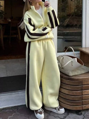 lounge set in light yellow with mock neck and long sleeve
