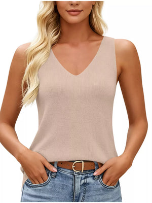 Navy V-neck Ribbed Knit Tank Top