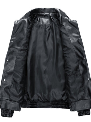 Black bomber jacket with hip-length and button-front