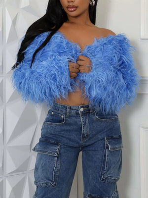 Apricot Faux Fur Open Front Cropped Outerwear