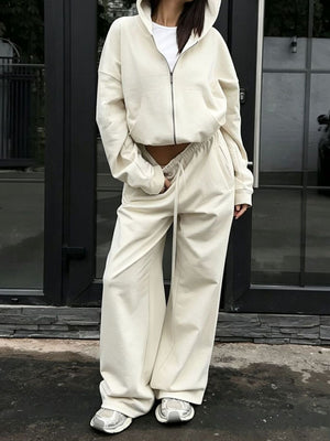 lounge set in cream featuring pocketed and relaxed fit