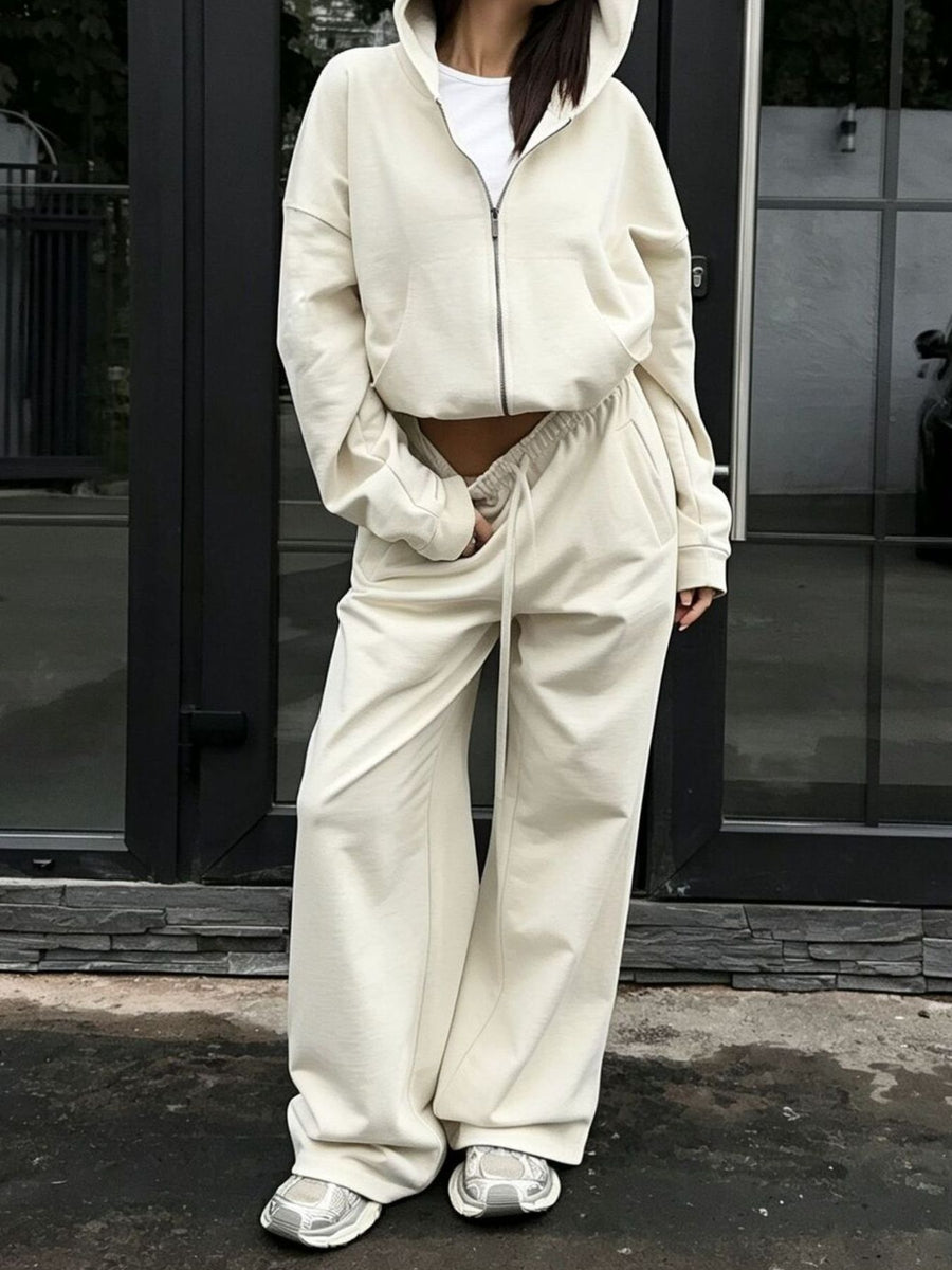 lounge set in cream featuring pocketed and relaxed fit