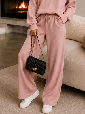 cream lounge set with full-length and quarter-zip