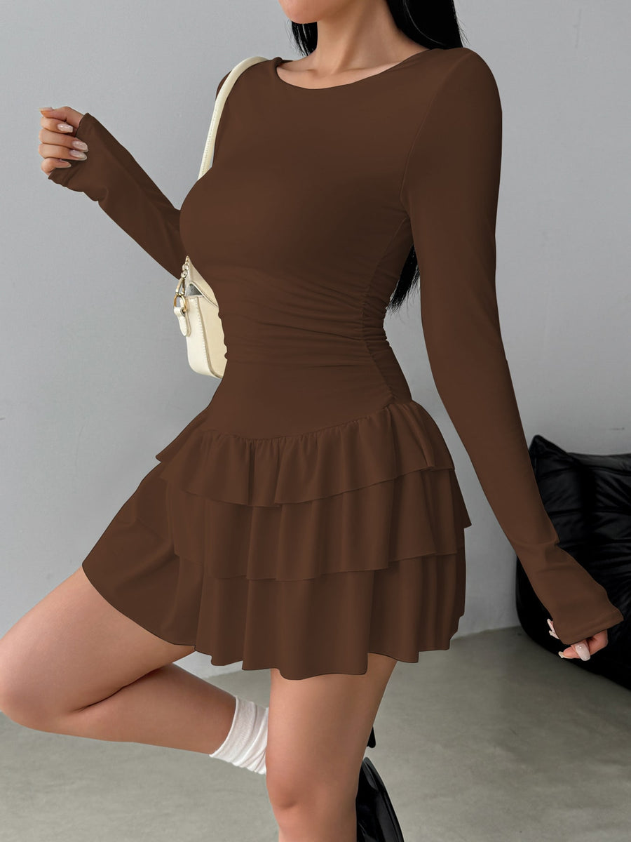 ivory bodycon mini dress with boat neck