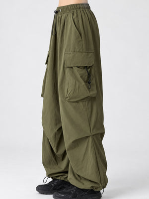 Full Size Drawstring Cargo Pants Plus Size in Khaki