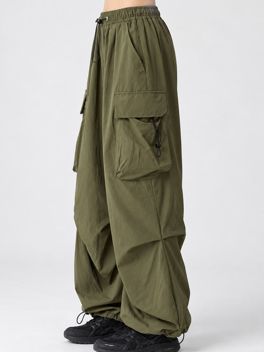 Full Size Drawstring Cargo Pants Plus Size in Khaki