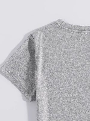 Gray crewneck t-shirt with short sleeves and a soft, heathered texture.