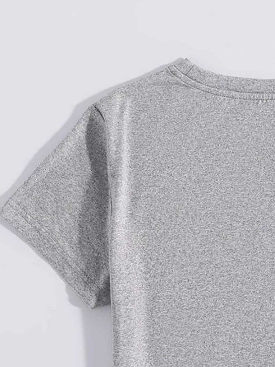 Gray crewneck t-shirt with short sleeves and a soft, heathered texture.