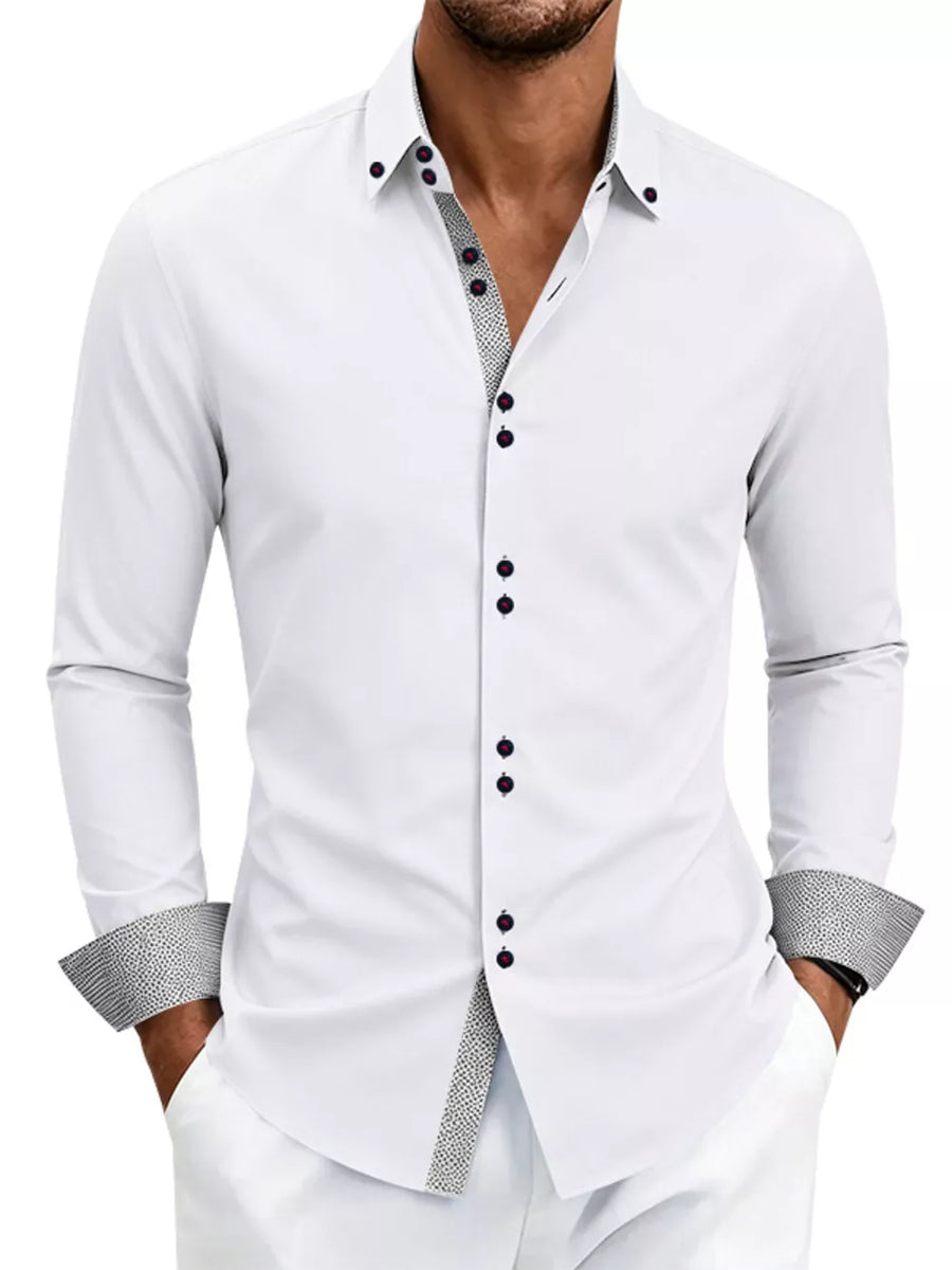 95%cotton, 5%spandex Care instructions: Machine wash cold button-up shirt in Black with slim silhouette